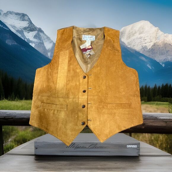 NWT Old Stock VTG Big George Western Brown Suede Leather Vest Medium - Picture 1 of 12